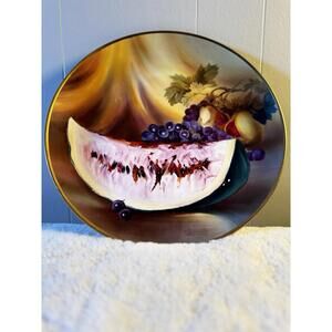 Antique Hand Painted Nippon Porcelain Charger Plate 12” Watermelon & Grapes